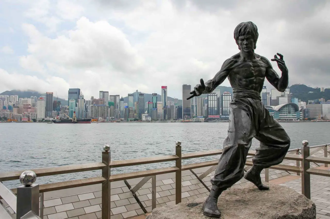 Bruce Lee statue on the edge of Victoria Harbour