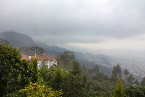 Cloudy mountaintop view over city