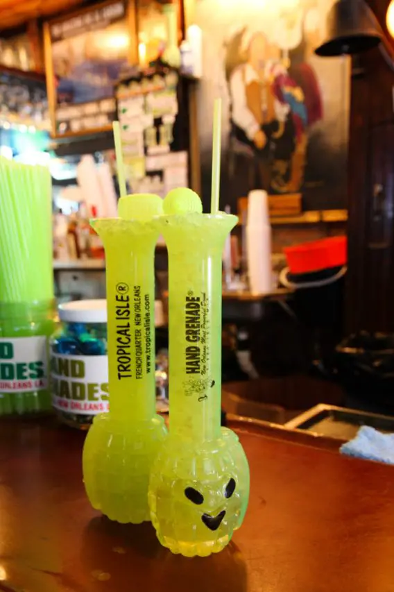 Two Hand Grenade cocktails in signature cups on a bar