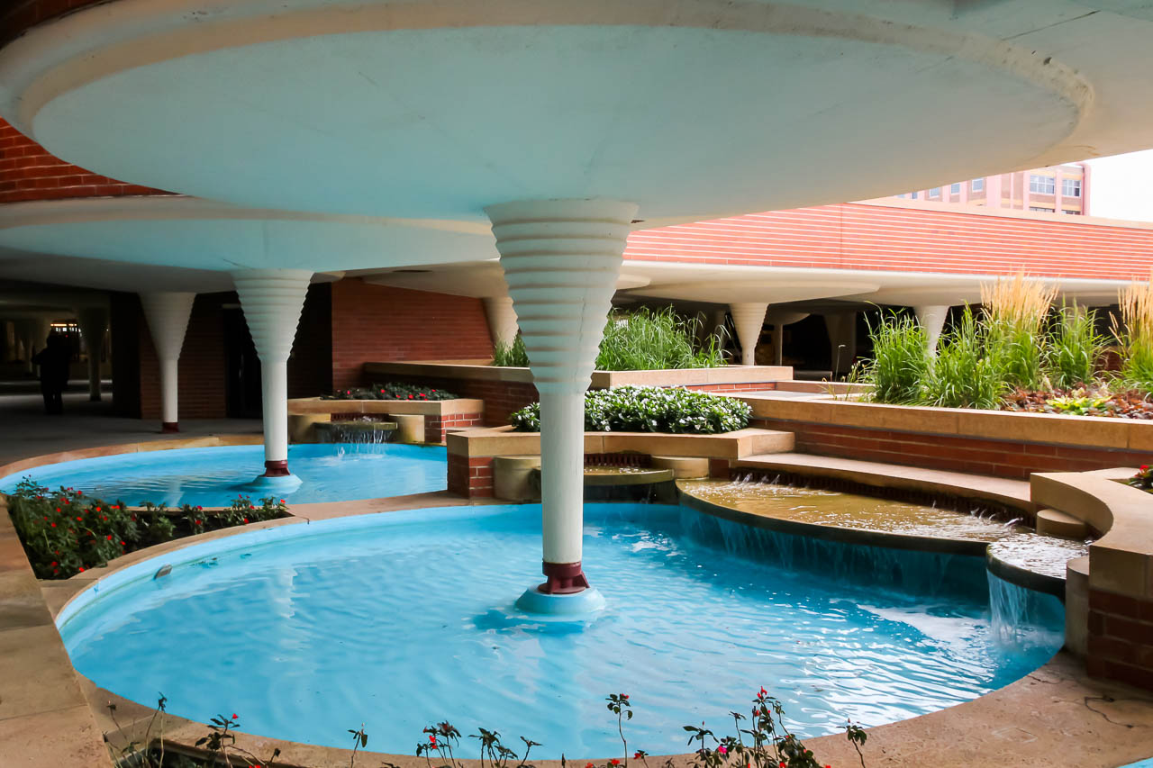 Reflecting pools underneath building at SC Johnson HQ