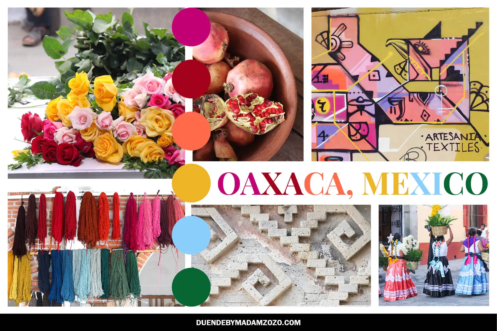 Mood board of photos and colours inspired by Oaxaca, Mexico