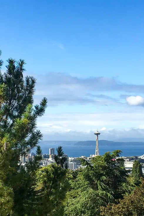 View of the Space Needle and Puget Sound from Volunteer Park Water Tower