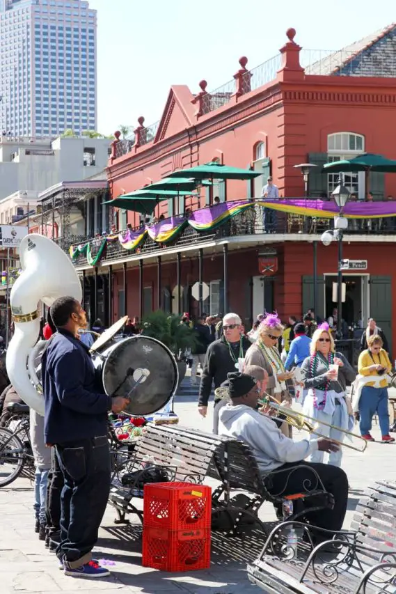 Band busking on a New Orleans street corner.