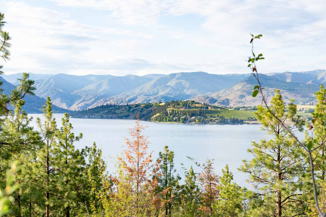 Hiking trail views of Lake Chelan at sunset