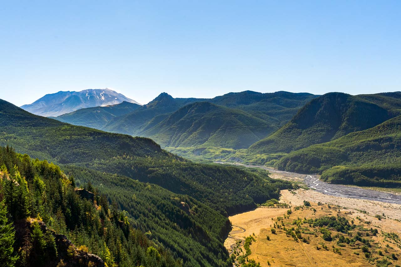 Mount St Helens and Toutle River viewed from the Forest Learning Center