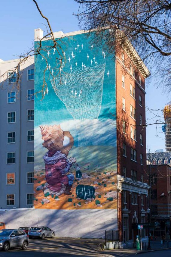 Mural on the side of 8-story building