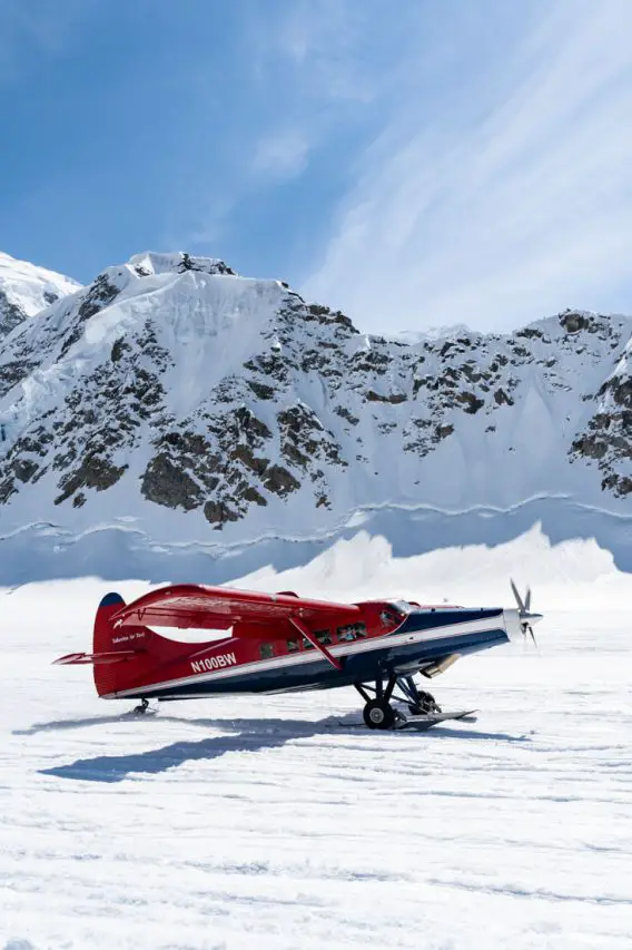 Ski plane taking off from Kahiltna Glacier
