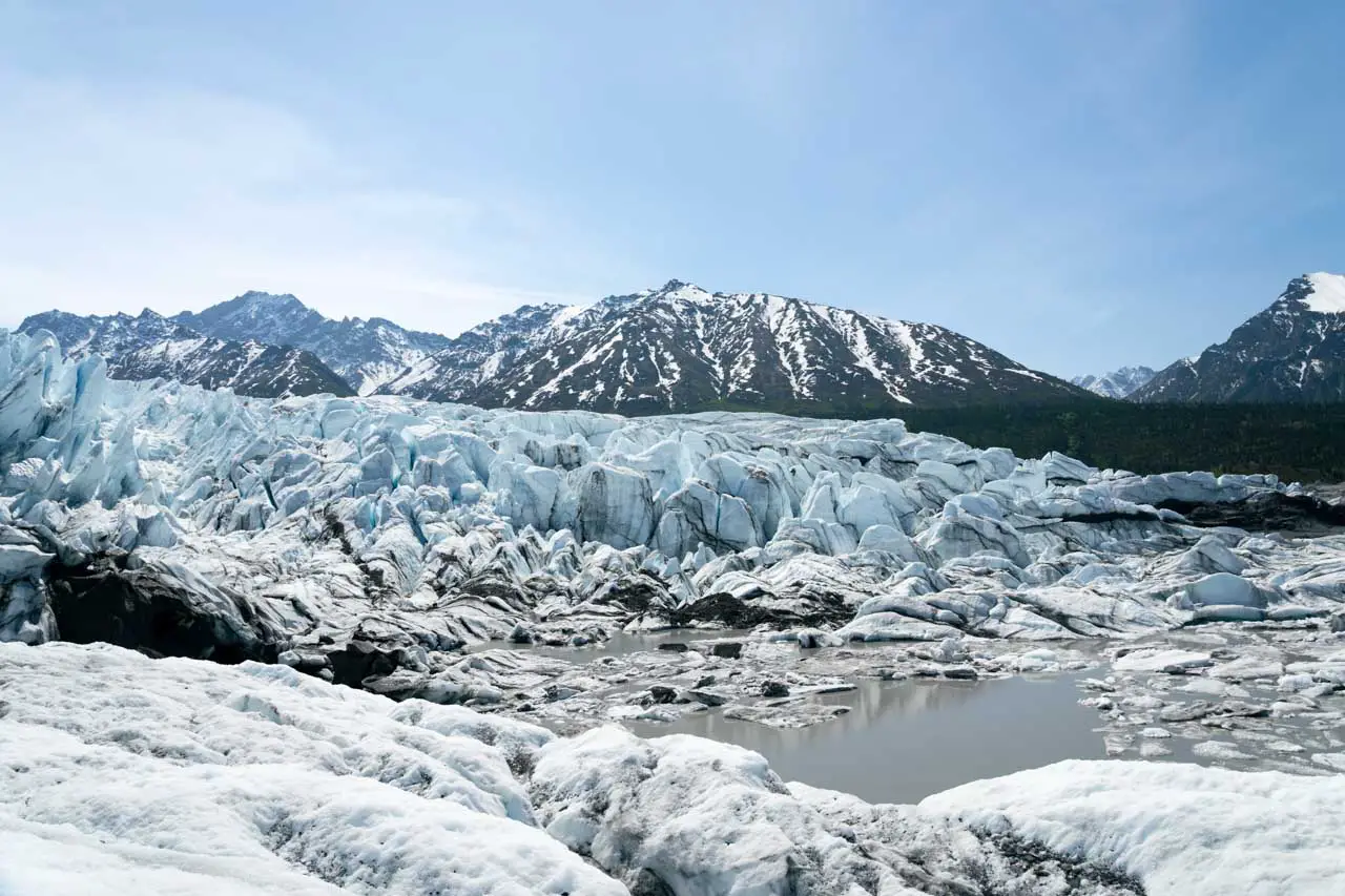 Terminus of Matanuska Glacier with Chugach Mountains in background