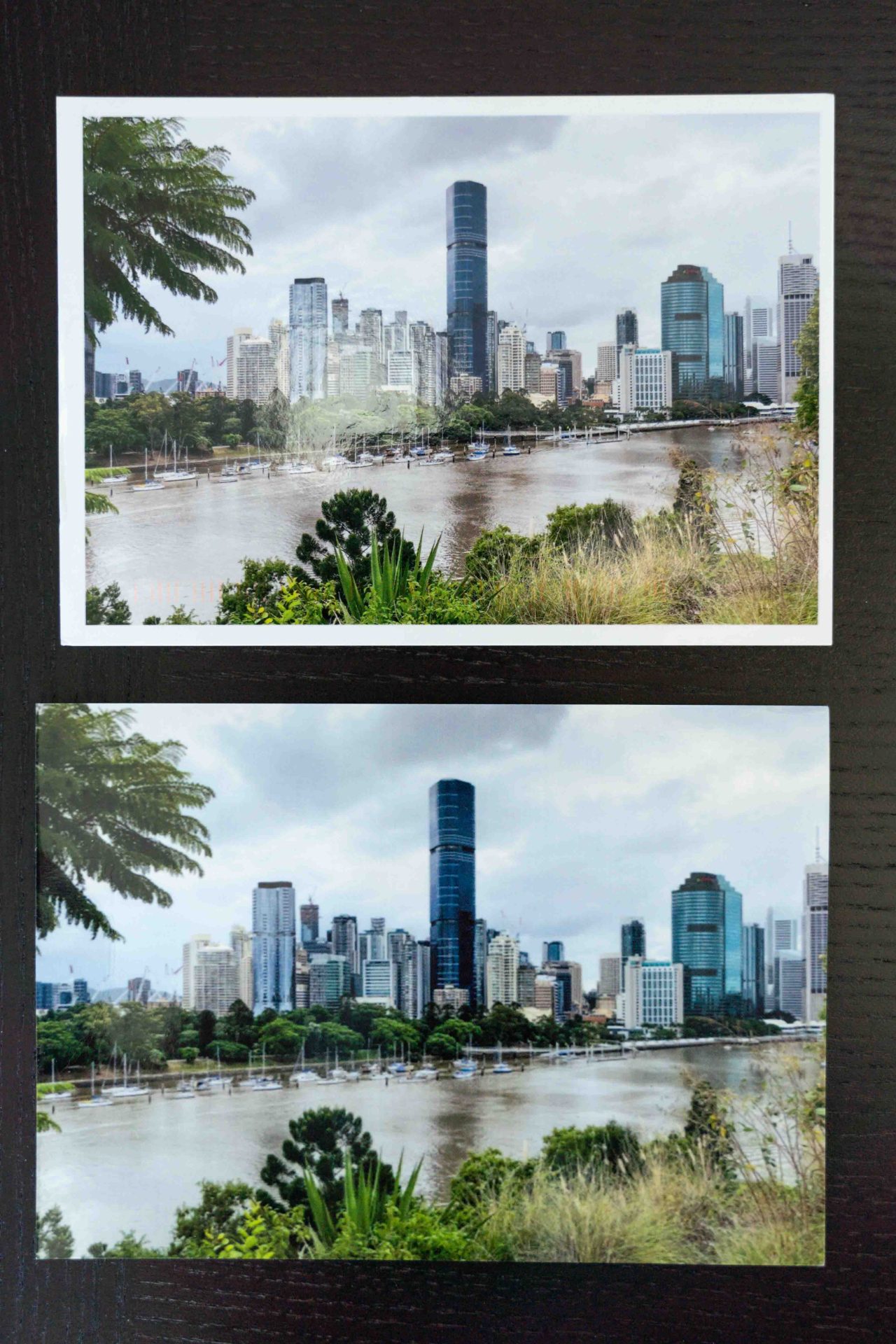 Postcards side by side for quality comparison