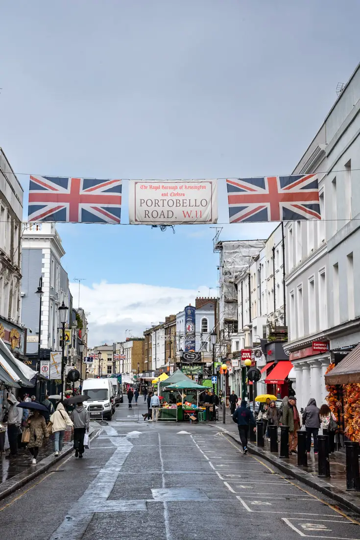 British flags hanging over Portobello Road