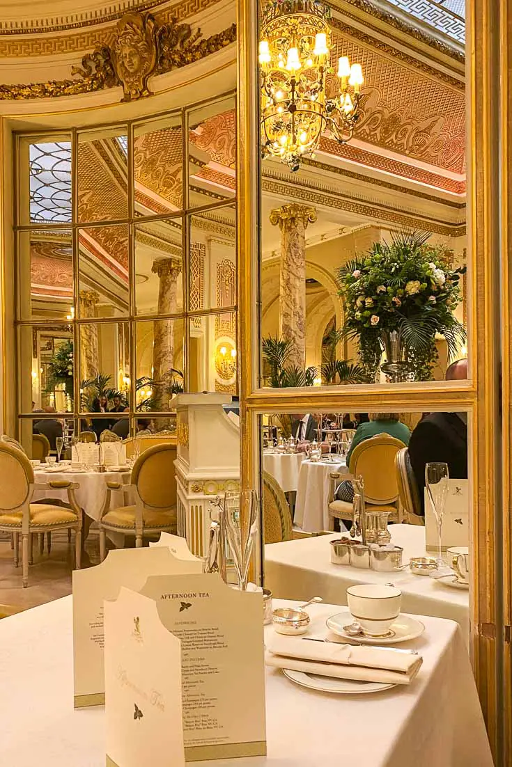 Inside the Palm Court with table set for afternoon tea