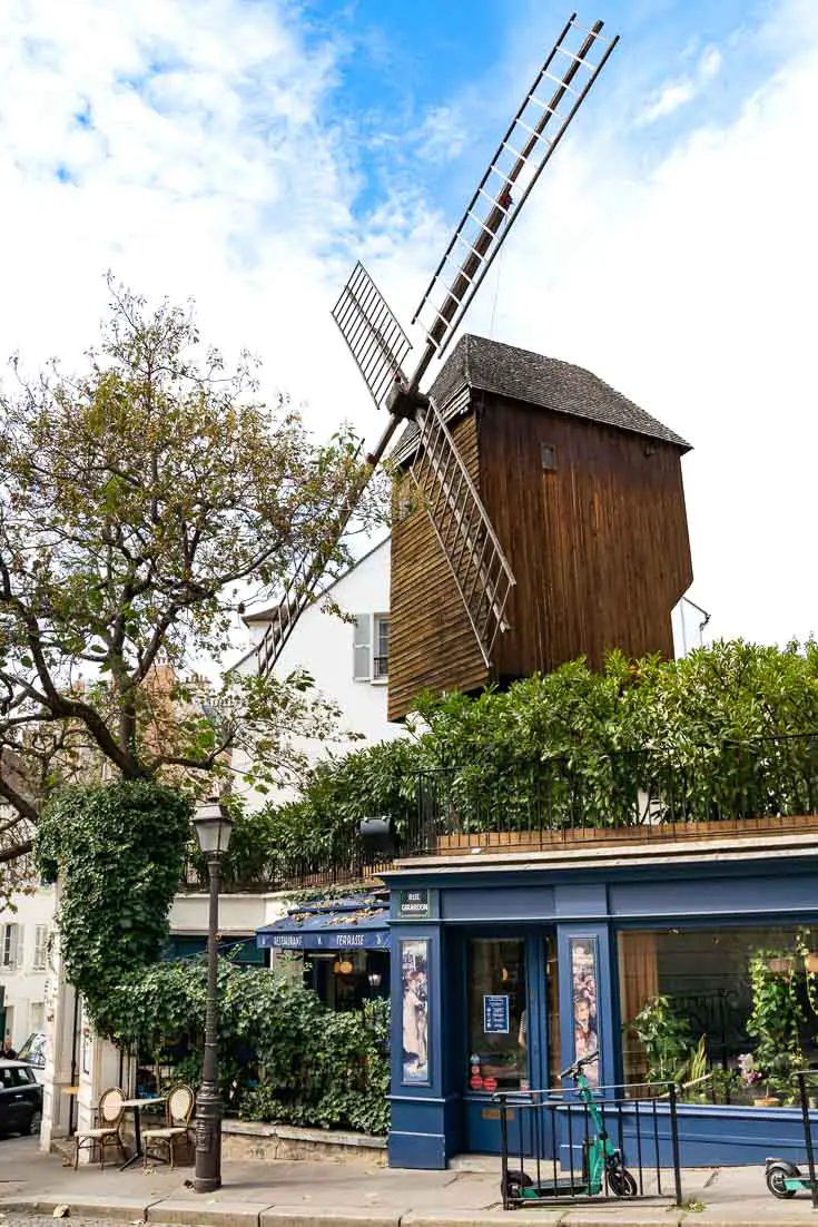 Exteiror of restaurant with wooden windmill