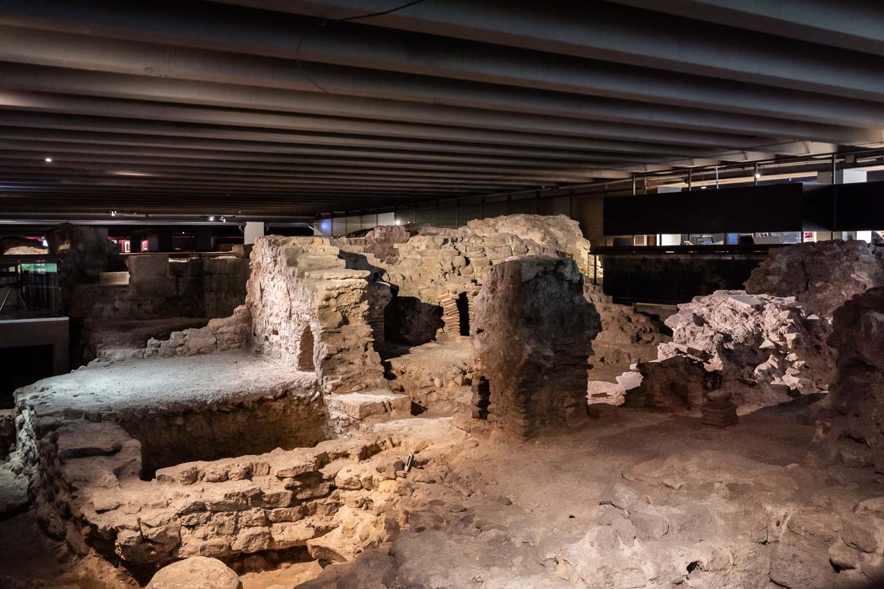 Underground ruins of stone structures