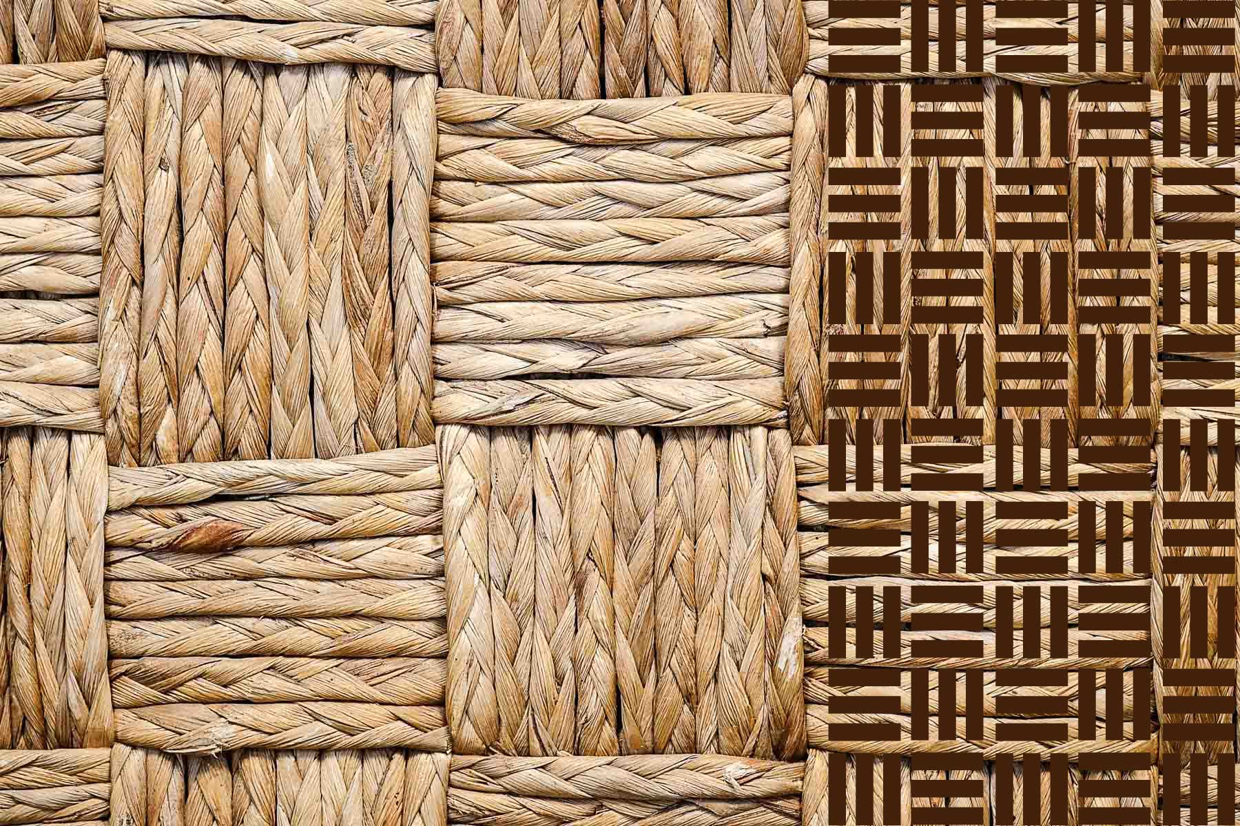 Closeup of woven rope with overlay of stylised Japanese pattern, San Kuzushi